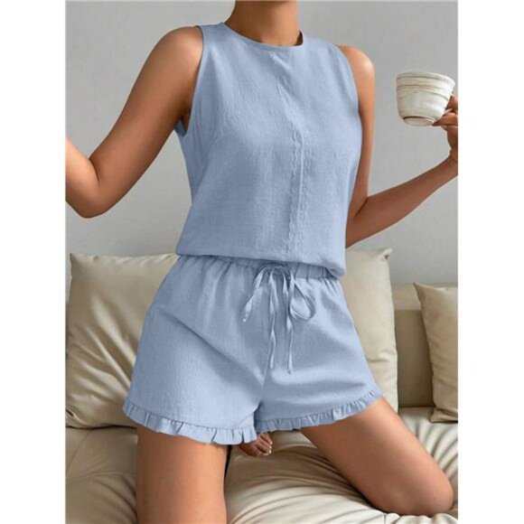 Lace Detail Round Neck Tank and Shorts Set - Picture 9 of 16